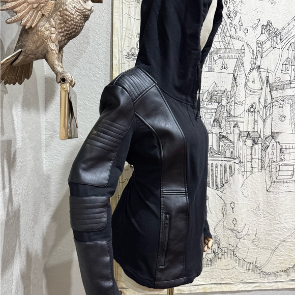 Blanc Noir Black Hooded Moto Style Jacket - Picture 4 of 9